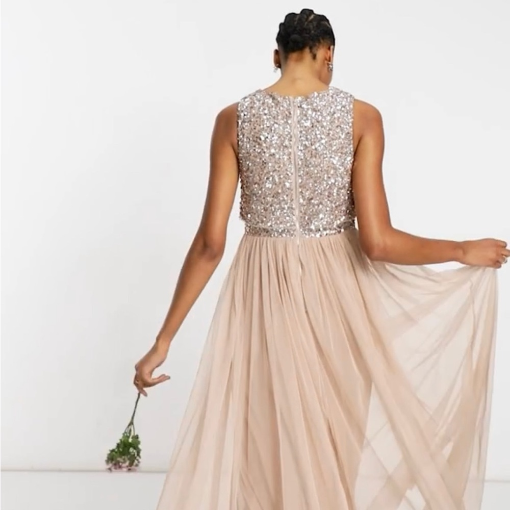 Maya Bridesmaid 2 in 1 maxi tulle dress with tonal delicate sequins